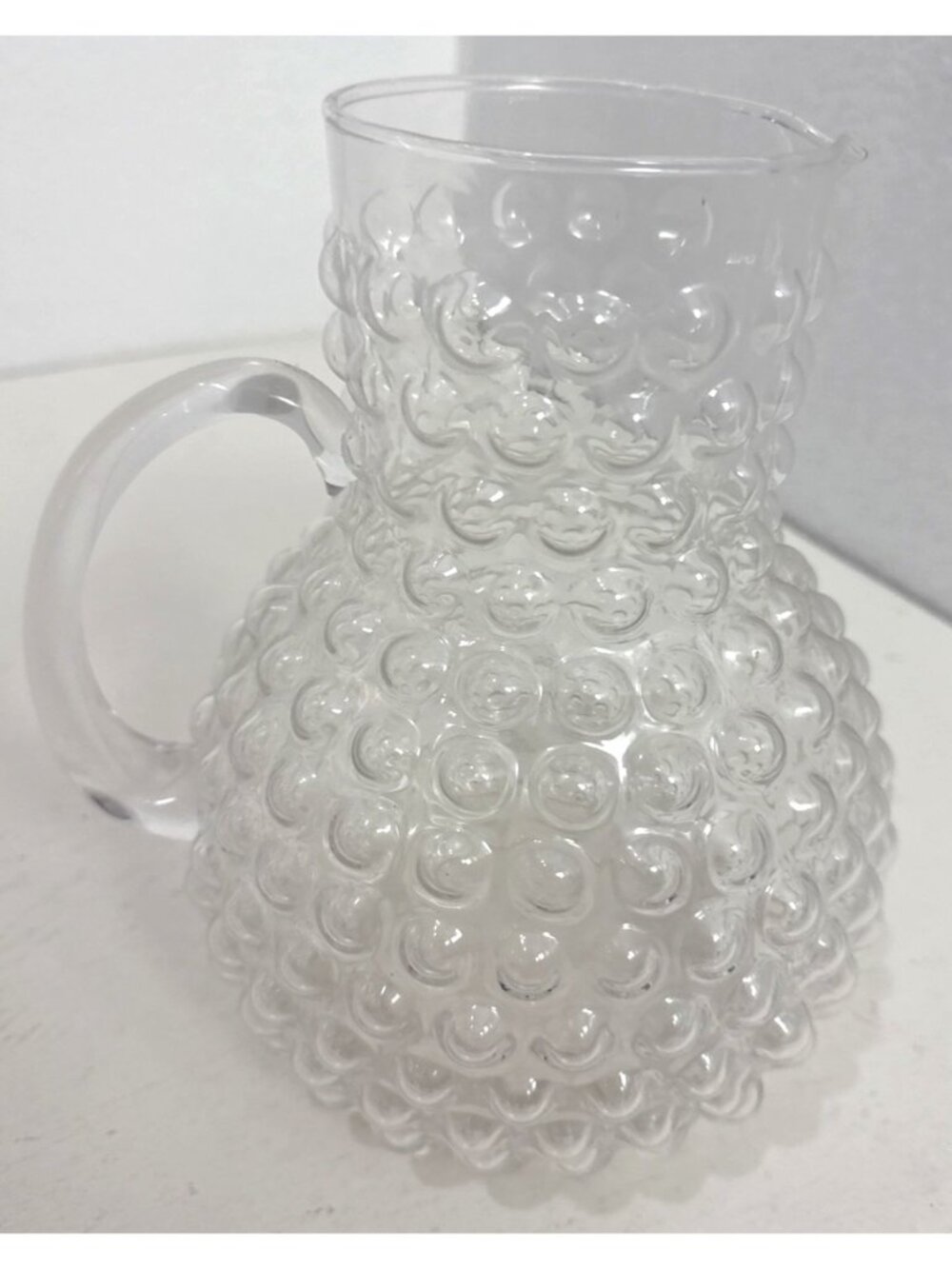 Vintage Hobnail Coin Bubble Clear Glass Pitcher Rare 8.5" - Picture 2 of 9